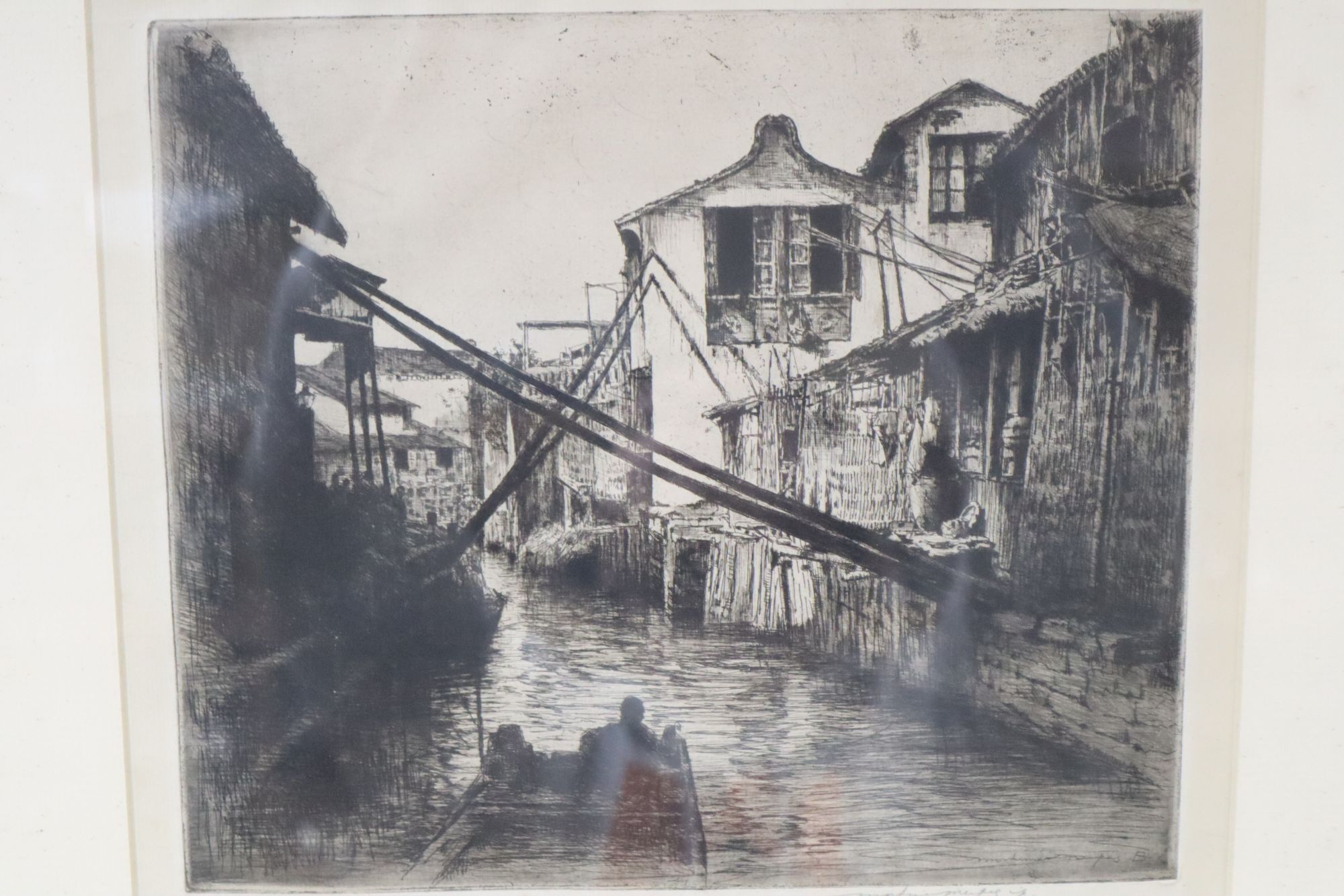 After Mortimer Luddington Menpes (1855-1938), a group of five framed monochrome etchings with drypoint, 21.5 x 24.5cm (largest)